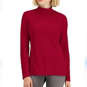 Karen Scott‎ Women's Burgundy Mock Neck Long Sleeve Top Size Petite Large